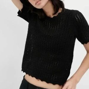 GAP Crochet Top Black 100% Cotton Small Petite NWT